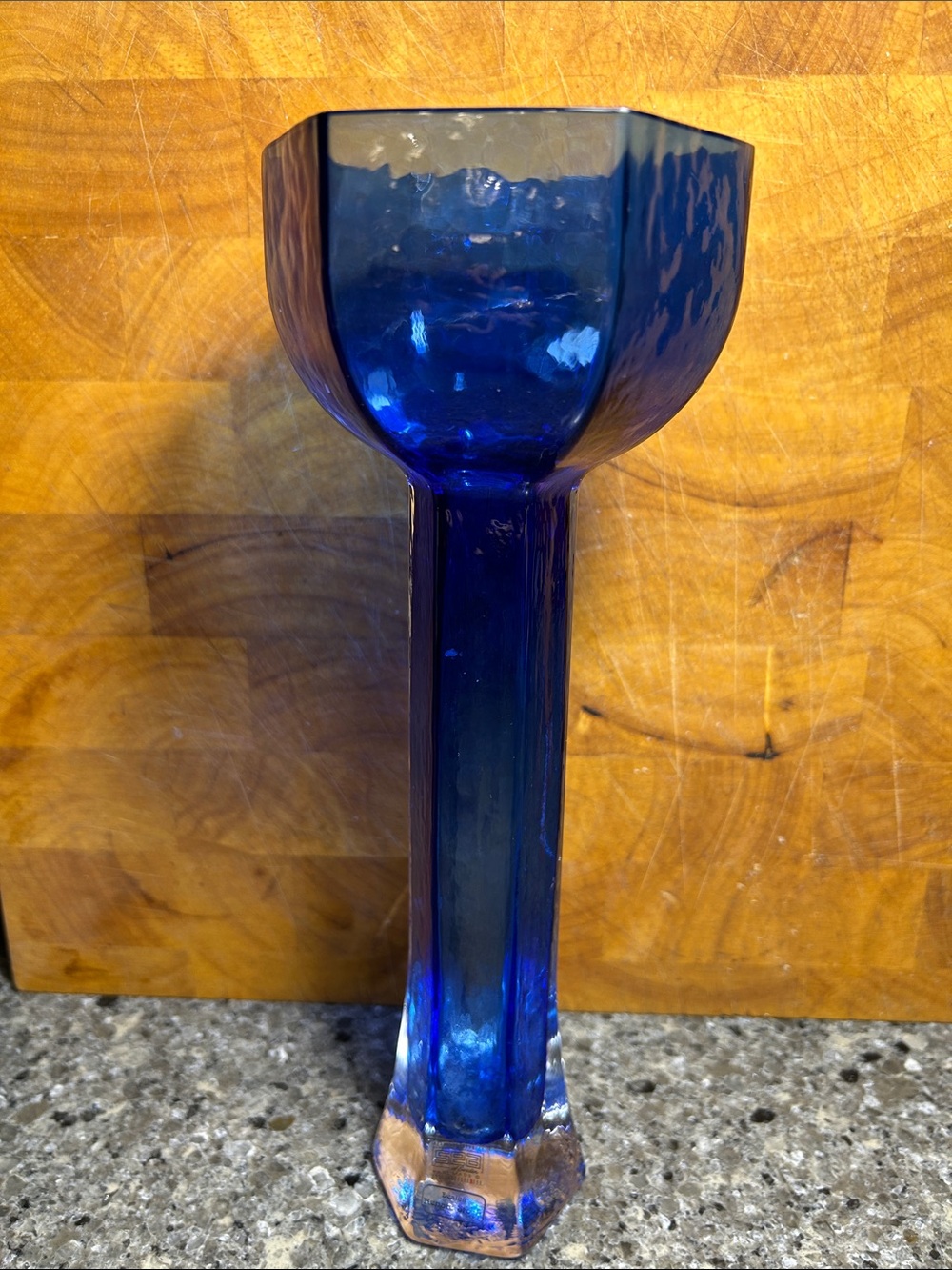 Vintage Sea of Sweden design Renate Stock blue glass handmade vase